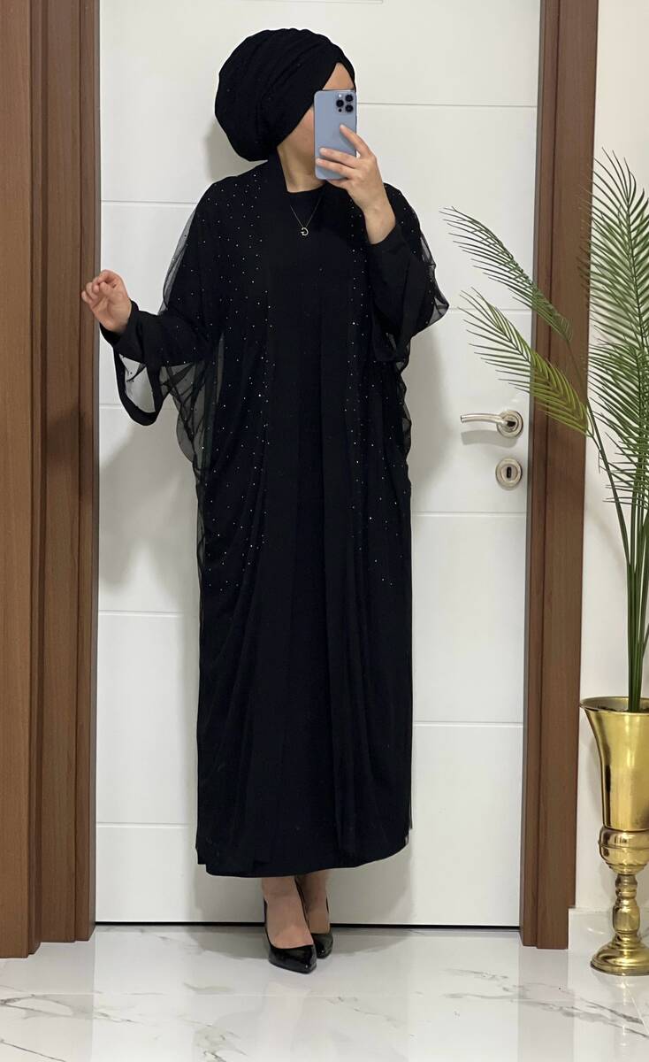 2365 K75 TÜL TAŞLI İKİLİ ABAYA TAKIM