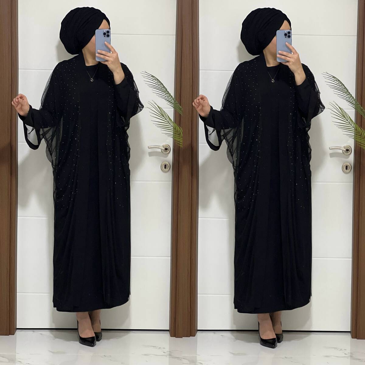 2365 K75 TÜL TAŞLI İKİLİ ABAYA TAKIM