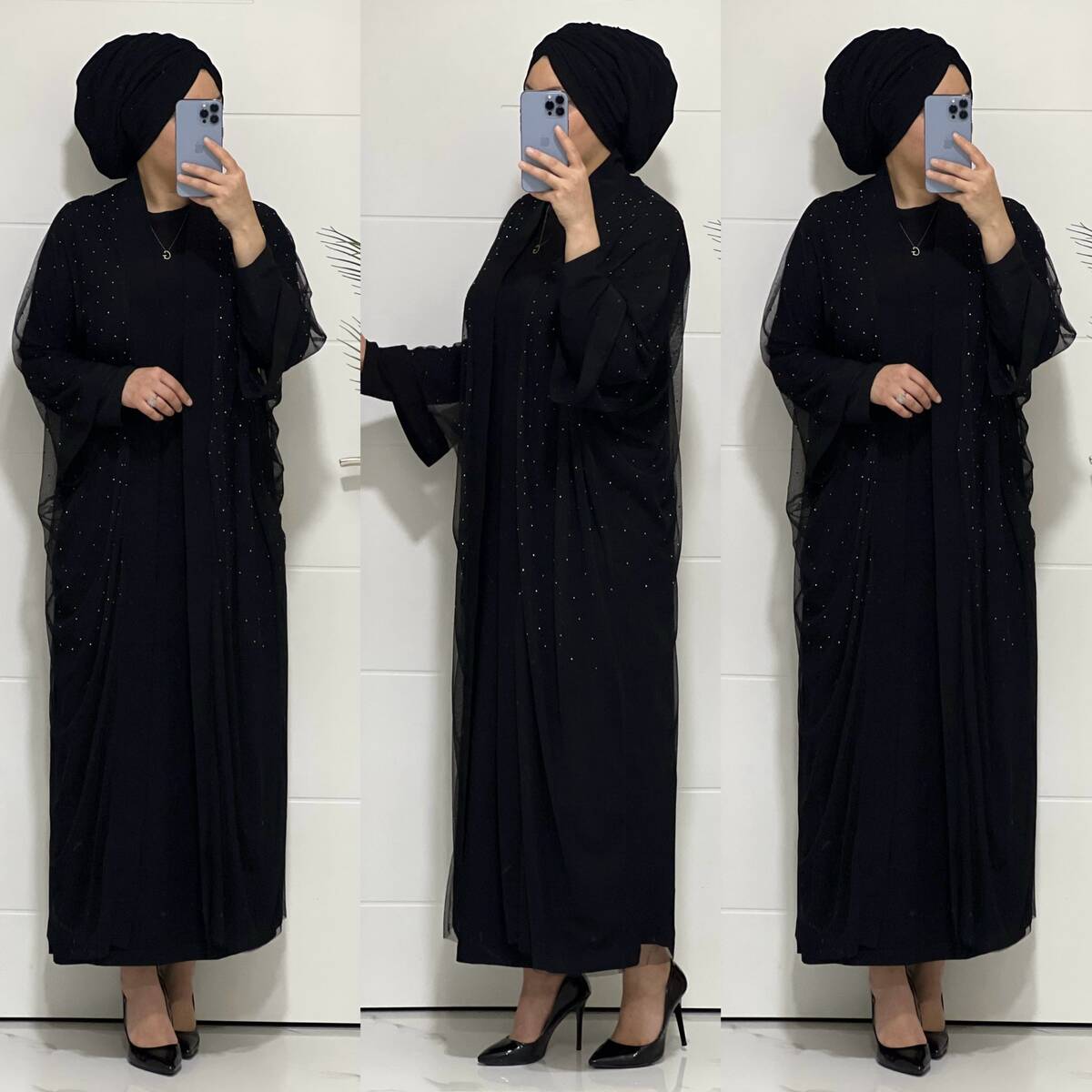 2365 K75 TÜL TAŞLI İKİLİ ABAYA TAKIM